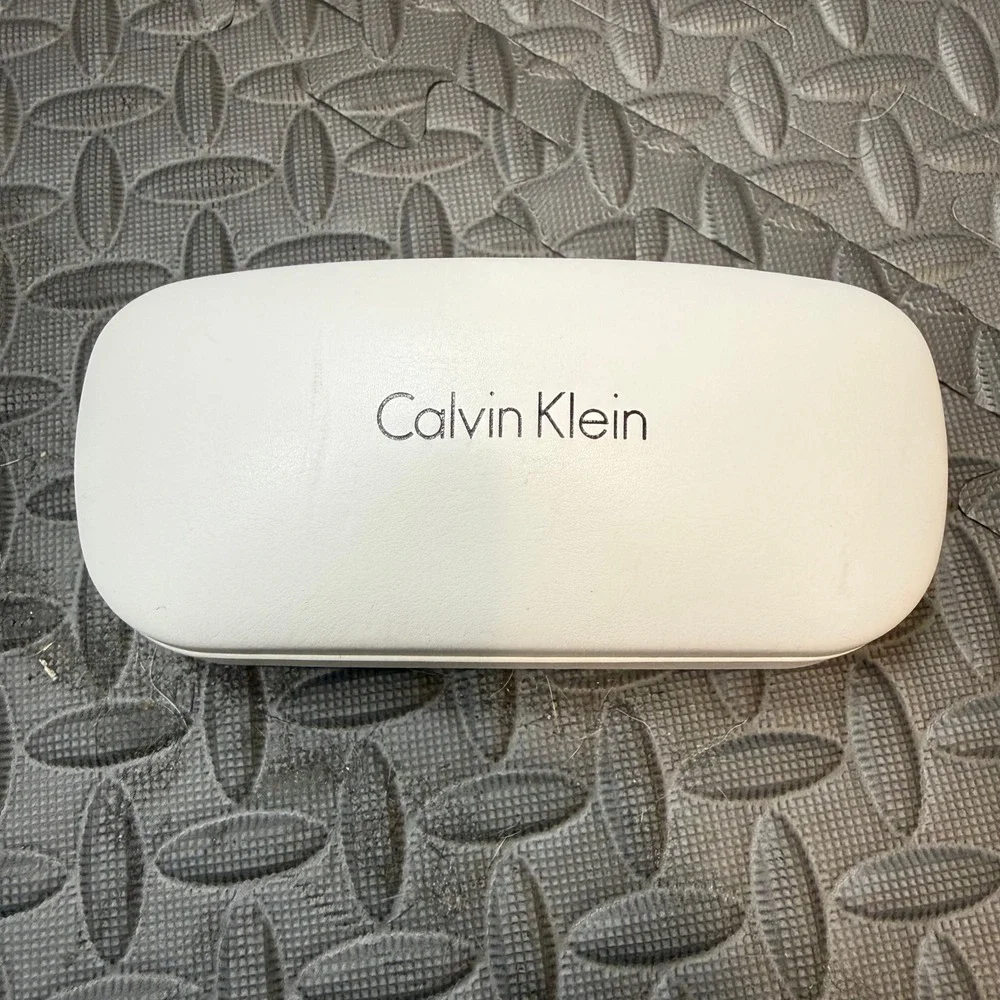 Calvin Klein Eyeglass Case Cream Faux Leather Hard Shell Clamshell CK Glasses